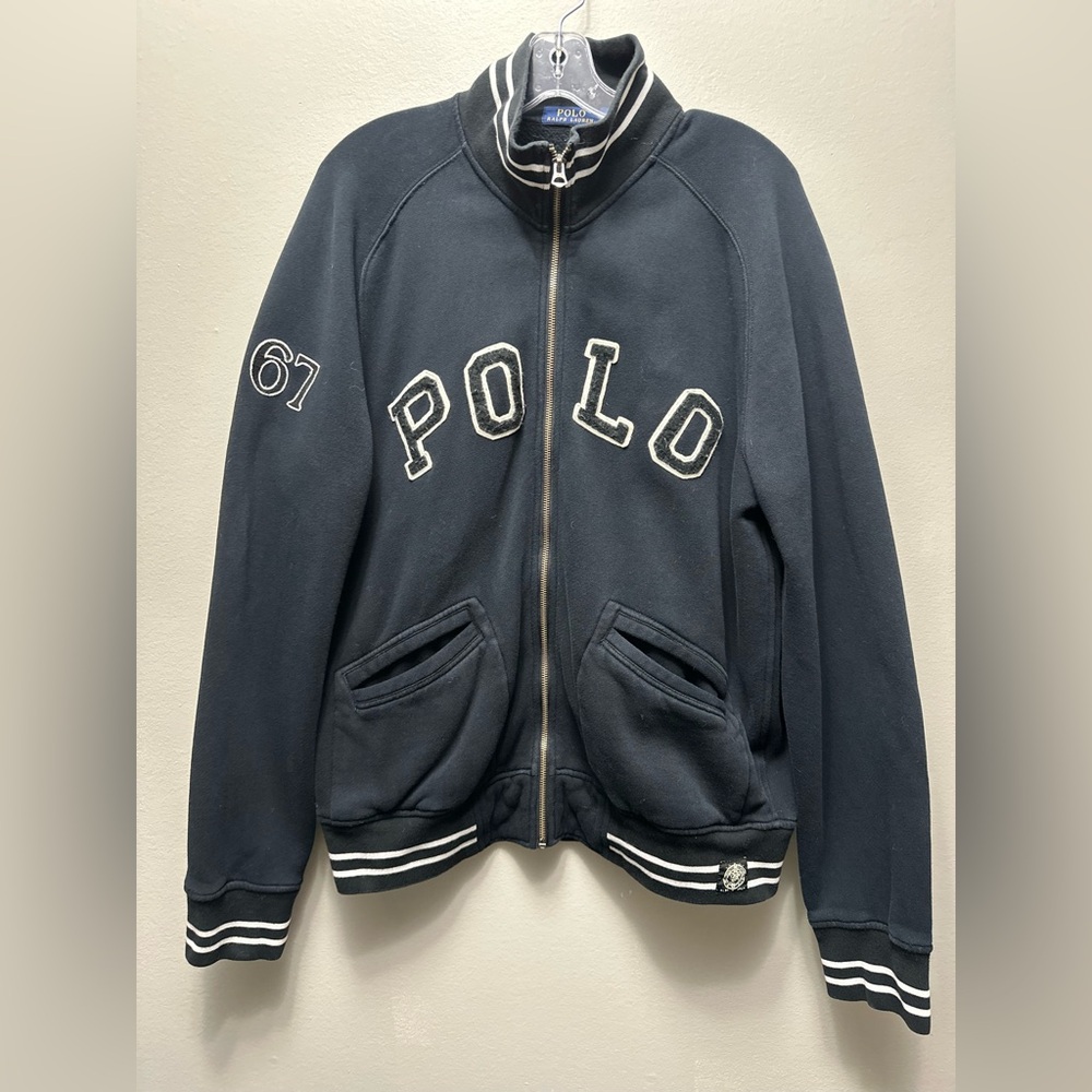 Ralph Lauren Jacket Mens Small Black White 67 Varsity Full Zip Up Sweater